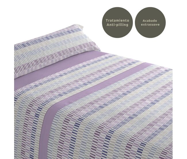 Juego de sábanas tres piezas cama de 150cm paly lila donegal collections