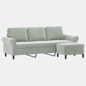 vidaXL Sofá de 3 lugares com apoio de pés 180 cm veludo cinzento-claro