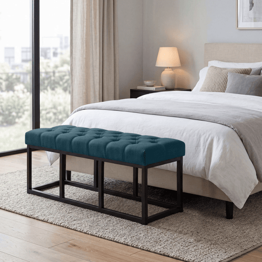 Taburete Pie de Cama Amun Tela & Negro Azul 38X100X46 cm