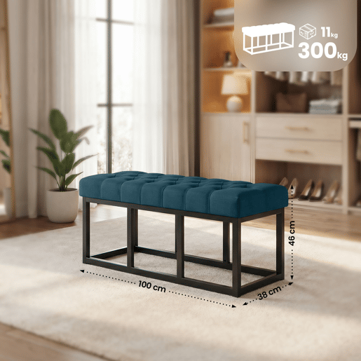 Taburete Pie de Cama Amun Tela & Negro Azul 38X100X46 cm