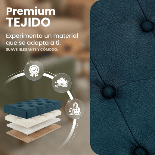 Taburete Pie de Cama Amun Tela & Negro Azul 38X100X46 cm