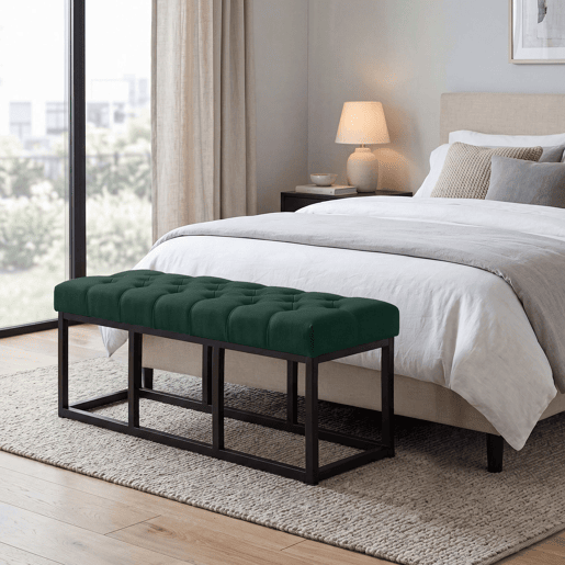 Taburete Pie de Cama Amun Tela & Negro Verde 38X100X46 cm