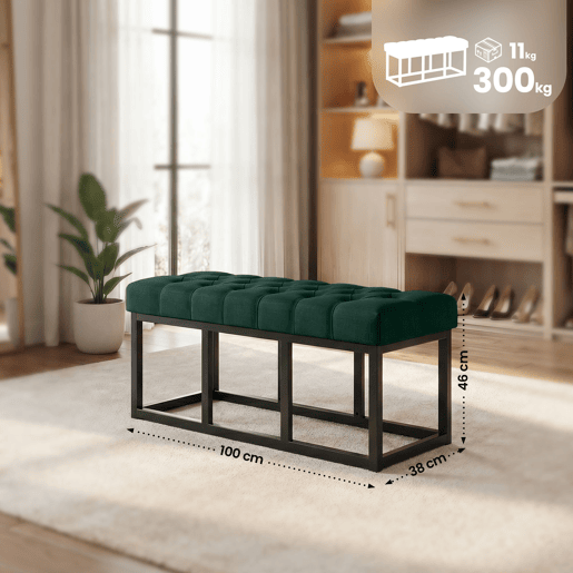 Taburete Pie de Cama Amun Tela & Negro Verde 38X100X46 cm
