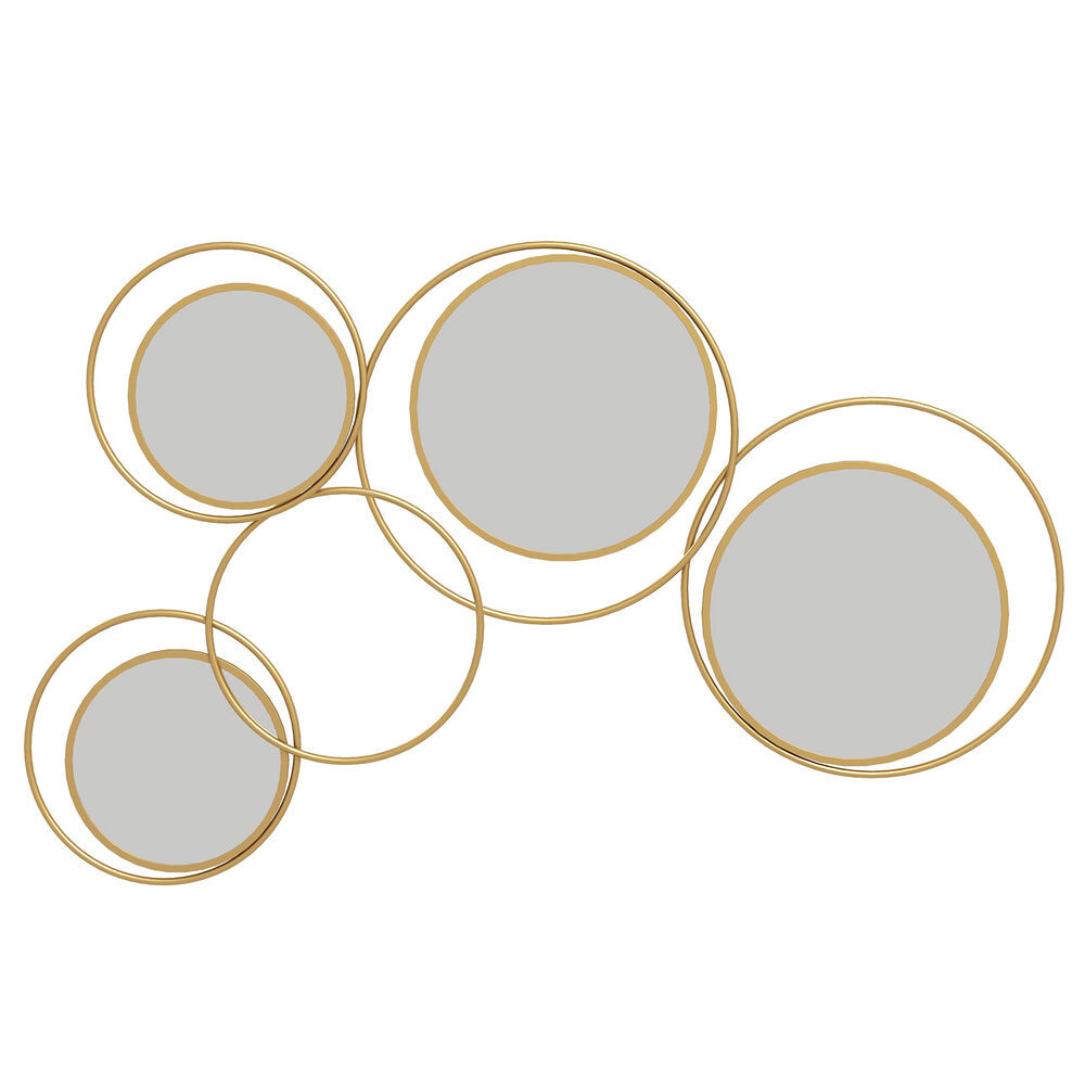 Homcom espejo decorativo de pared de metal 3d adorno de pared metálico con 4 espejos redondos para salón dormitorio pasillo 110x68 cm dorado