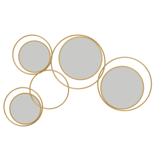 HOMCOM Espelho Decorativo de Parede em Metal 3D Decoração de Parede Metálica com 4 Espelhos Redondos para Sala Quarto Corredor 110x68 cm Dourado