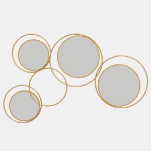 HOMCOM Espelho Decorativo de Parede em Metal 3D Decoração de Parede Metálica com 4 Espelhos Redondos para Sala Quarto Corredor 110x68 cm Dourado