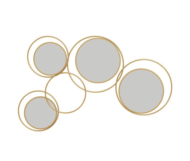 Homcom espejo decorativo de pared de metal 3d adorno de pared metálico con 4 espejos redondos para salón dormitorio pasillo 110x68 cm dorado