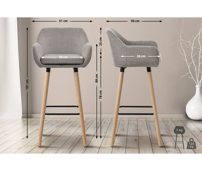 Taburete de barra grant tela gris 50x51x101 cm