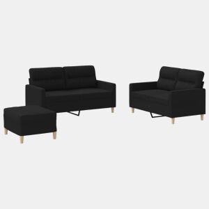 vidaXL 3 pcs conjunto de sofás com almofadões tecido preto