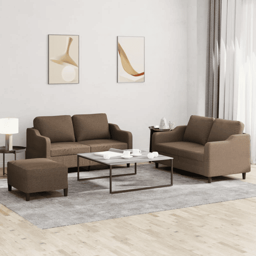 vidaXL 3 pcs conjunto de sofás com almofadões tecido castanho
