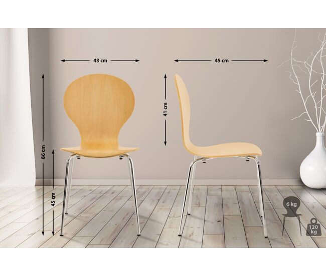 Set de 16 sillas de visita diego apilable madera natural 45x43x86 cm