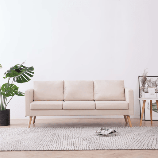 vidaXL Sofá de 3 lugares em tecido cor creme vidaXL Sofá de 3 lugares em tecido cor creme