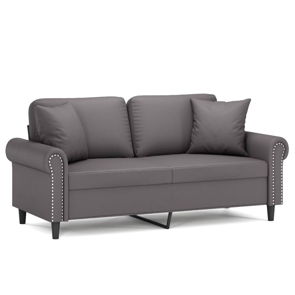 vidaxl sofa de 2 plazas con cojines cuero sintetico gris 140 cm