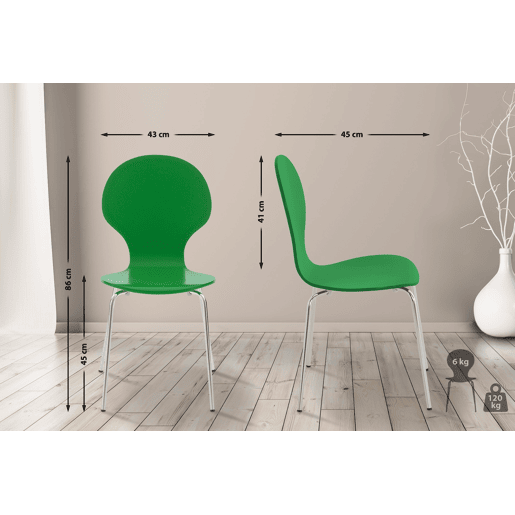 Set 4x Sillas de Visita Diego Apilable Madera Verde 45X43X86 cm