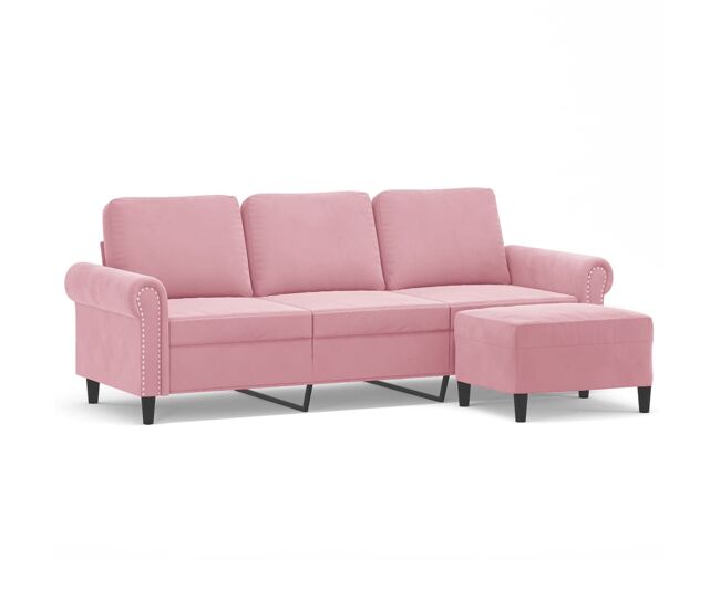 Vidaxl sofá de 3 plazas con taburete de terciopelo rosa180 cm