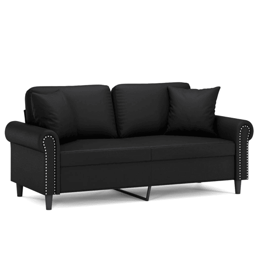 vidaXL Sofá 2 lugares + almofadas decoração 140 cm couro artif. preto vidaXL Sofá 2 lugares + almofadas decoração 140 cm couro artif. preto