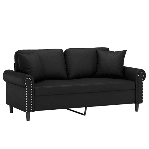 vidaXL Sofá 2 lugares + almofadas decoração 140 cm couro artif. preto vidaXL Sofá 2 lugares + almofadas decoração 140 cm couro artif. preto