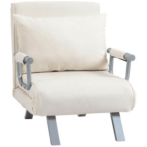 HOMCOM Sofá Cama Individual Poltrona Cama Individual Sofá Reclinável com Almofada para Sala Quarto Escritório Carga 100 kg 65x69x80 cm Creme