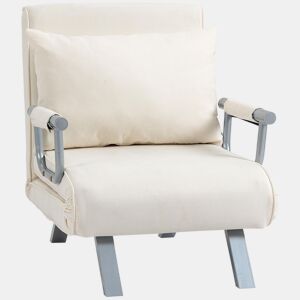HOMCOM Sofá Cama Individual Poltrona Cama Individual Sofá Reclinável com Almofada para Sala Quarto Escritório Carga 100 kg 65x69x80 cm Creme