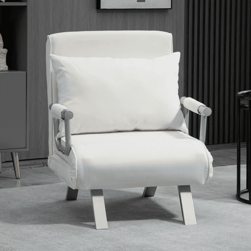 HOMCOM Sofá Cama Individual Poltrona Cama Individual Sofá Reclinável com Almofada para Sala Quarto Escritório Carga 100 kg 65x69x80 cm Creme