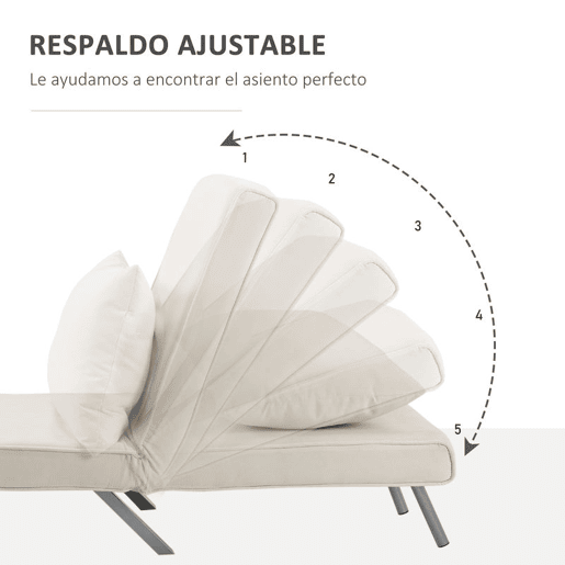 HOMCOM Sofá Cama Individual Poltrona Cama Individual Sofá Reclinável com Almofada para Sala Quarto Escritório Carga 100 kg 65x69x80 cm Creme