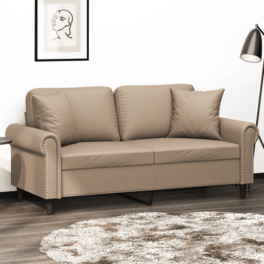 vidaXL Sofá 2 lugares + almofadas 140 cm couro artificial cappuccino vidaXL Sofá 2 lugares + almofadas 140 cm couro artificial cappuccino