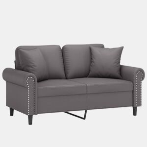 vidaXL Sofá 2 lugares + almofadas decorativas 120cm couro artif. cinza
