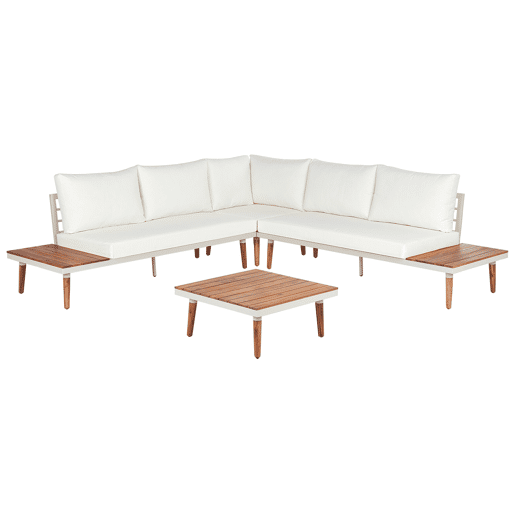 Conjunto de sofás de jardim de canto 5 lugares CORATO Madeira de acácia Branco creme