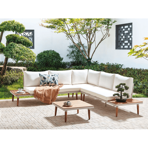 Conjunto de sofás de jardim de canto 5 lugares CORATO Madeira de acácia Branco creme