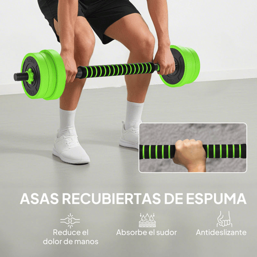 SPORTNOW Conjunto de Halteres 20kg 4 em 1 Conjunto de Pesos com Kettlebell Barra de Pesos para Treino de Força em Casa Ginásio Escritório Verde