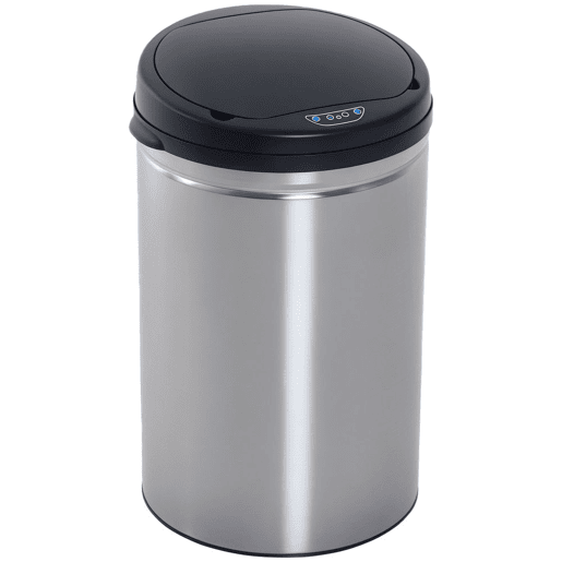 HOMCOM Balde de Lixo Inteligente de Aço Inoxidável 30L com Sensor Infravermelho de Abertura Automática para Cozinha Dormitório Casa de Banho Ø30,5x51,5cm Prata e Preto