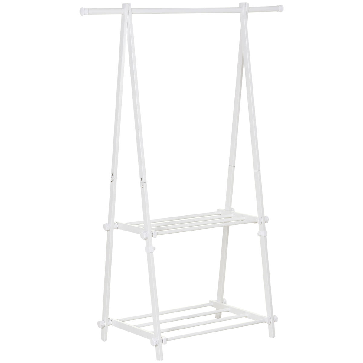 Homcom perchero para ropa plegable perchero de pie con 2 estantes y barra para colgar ropa perchero para pasillo dormitorio entrada 107,5x45x150 cm blanco