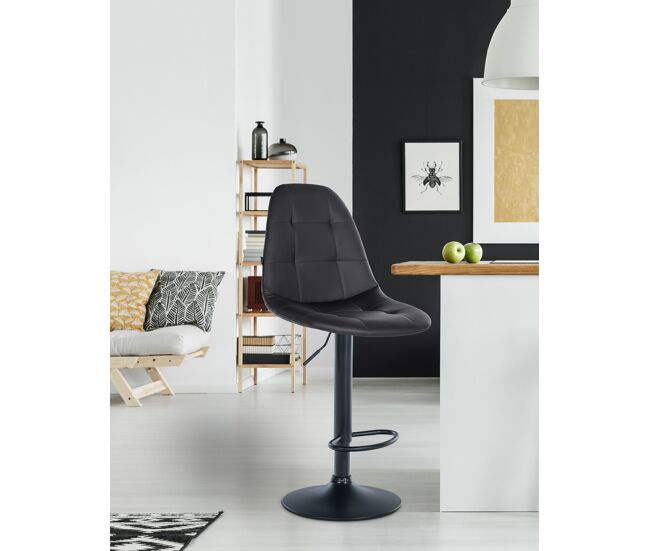 Taburete de bar elmore en polipiel metal negro 56x47x58 cm