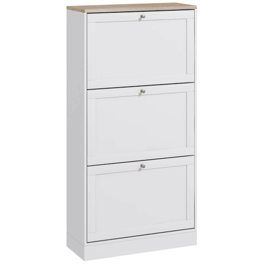 HOMCOM Sapateira Estreita com 3 Portas, Sapateira para Entrada ou Hall para 18 Pares de Sapatos, com Prateleiras Ajustáveis, 60x23,5x115 cm, Branco