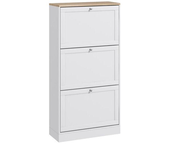 Homcom zapatero estrecho con 3 puertas, zapatero entrada recibidor con estantes ajustables, para 12-18 pares de zapatos, para entrada, recibidor, pasillos, pisos pequeños, 60x23,5x115 cm, blanco