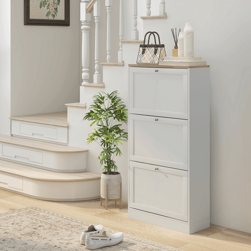 HOMCOM Sapateira Estreita com 3 Portas, Sapateira para Entrada ou Hall para 18 Pares de Sapatos, com Prateleiras Ajustáveis, 60x23,5x115 cm, Branco