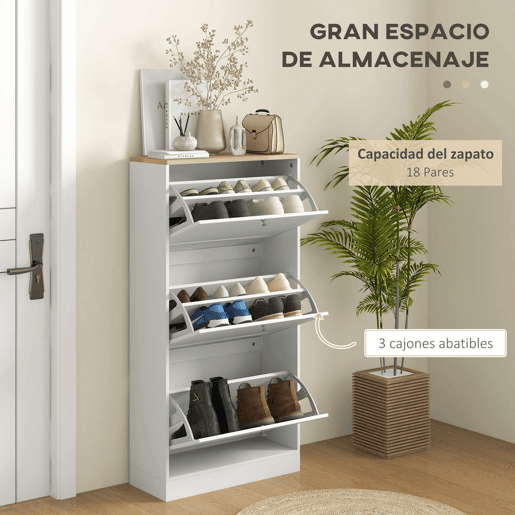HOMCOM Sapateira Estreita com 3 Portas, Sapateira para Entrada ou Hall para 18 Pares de Sapatos, com Prateleiras Ajustáveis, 60x23,5x115 cm, Branco