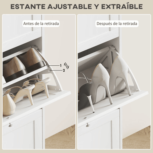 HOMCOM Sapateira Estreita com 3 Portas, Sapateira para Entrada ou Hall para 18 Pares de Sapatos, com Prateleiras Ajustáveis, 60x23,5x115 cm, Branco