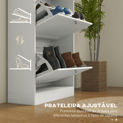 HOMCOM Sapateira Estreita com 3 Portas, Sapateira para Entrada ou Hall para 18 Pares de Sapatos, com Prateleiras Ajustáveis, 60x23,5x115 cm, Branco