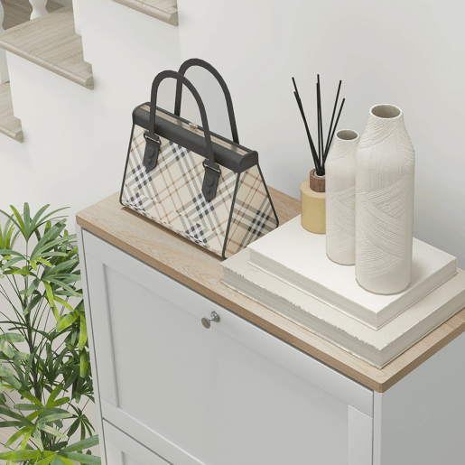 HOMCOM Sapateira Estreita com 3 Portas, Sapateira para Entrada ou Hall para 18 Pares de Sapatos, com Prateleiras Ajustáveis, 60x23,5x115 cm, Branco