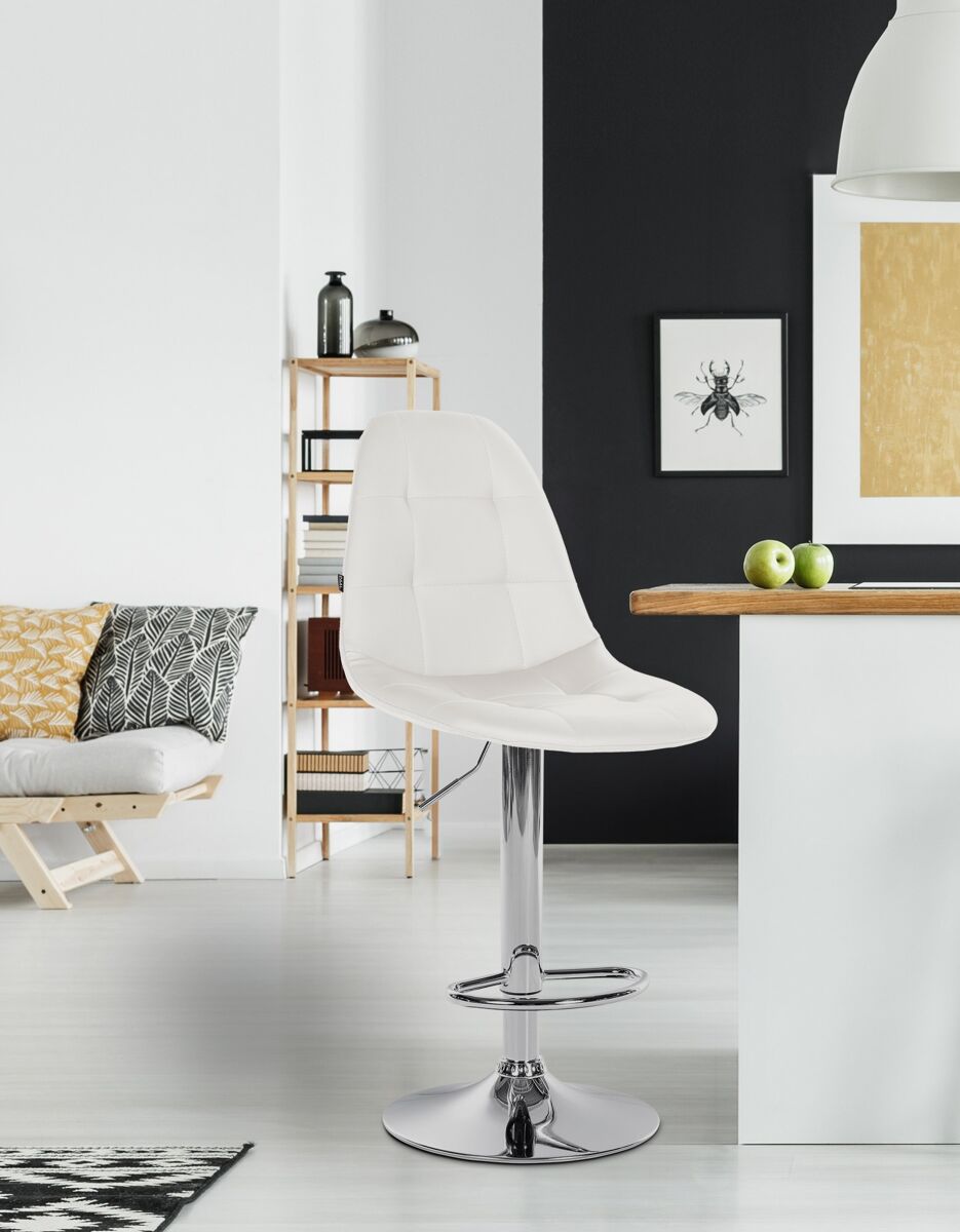 Taburete de bar elmore en polipiel metal blanco 56x47x58 cm