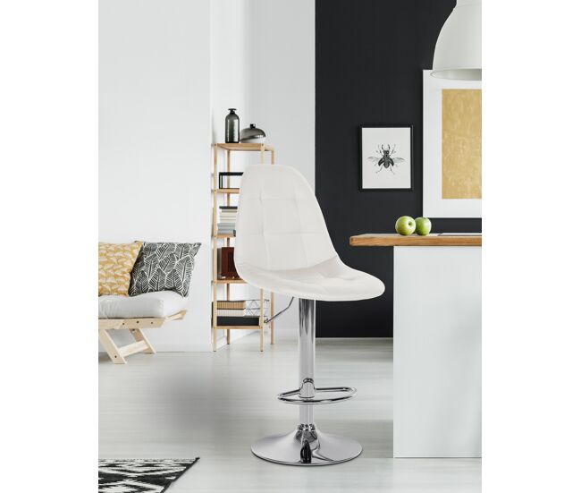 Taburete de bar elmore en polipiel metal blanco 56x47x58 cm