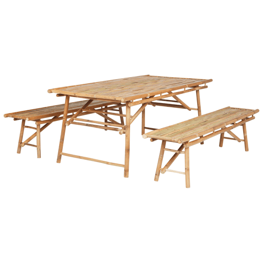 Conjunto de refeições de jardim 4 lugares TINDARI Madeira de bambu Castanho claro