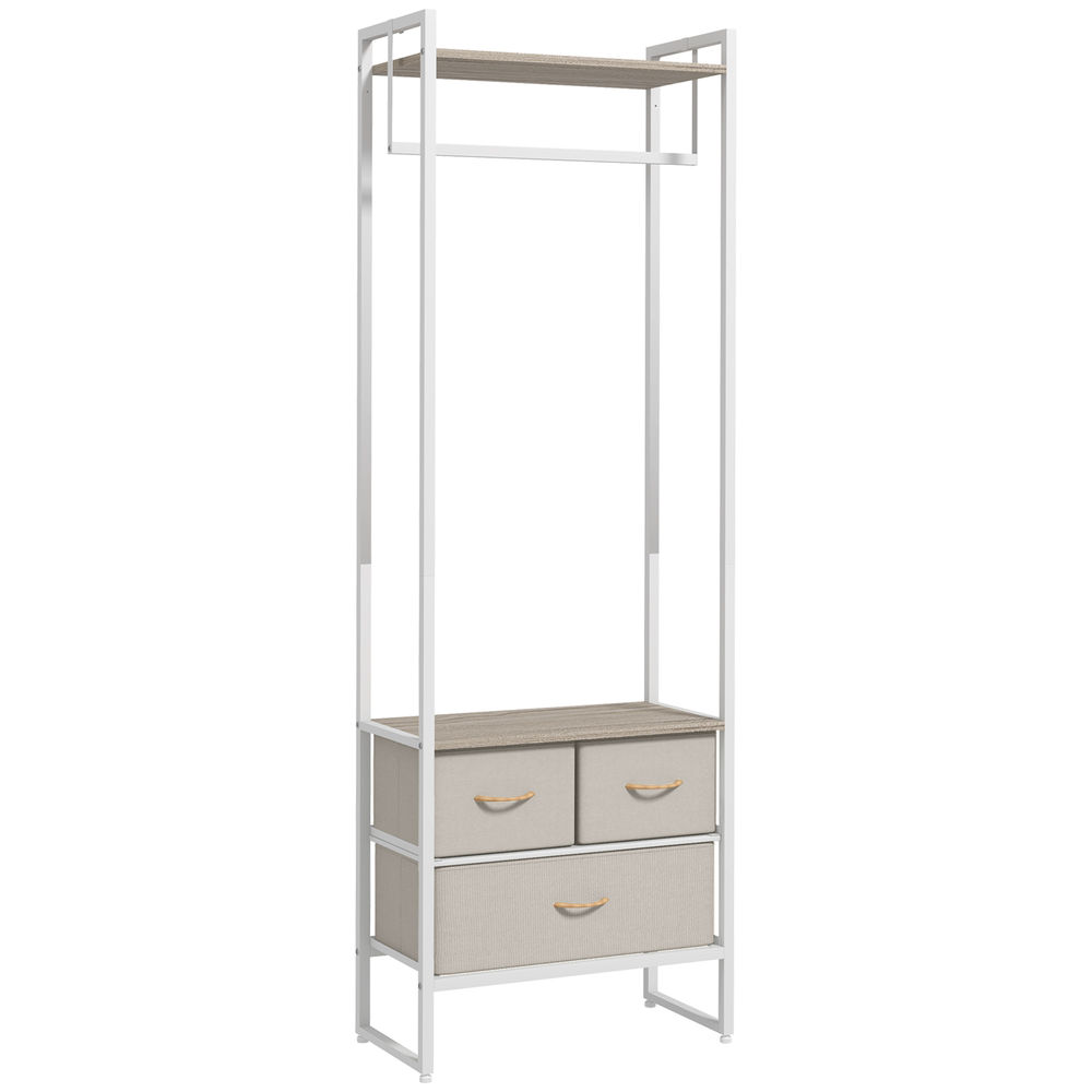 Homcom perchero para ropa perchero recibidor con 3 cajones de tela barra para colgar y estante de almacenamiento para pasillo dormitorio sala de estar 58,5x30x178 cm natural