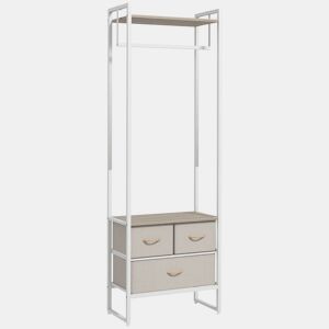 HOMCOM Suporte para Cabides com 3 Gavetas de Tecido Barra para Pendurar e Prateleira de Armazenamento para Entrada Quarto Sala 58,5x30x178 cm Natural