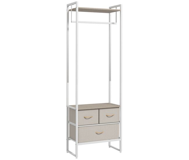 Homcom perchero para ropa perchero recibidor con 3 cajones de tela barra para colgar y estante de almacenamiento para pasillo dormitorio sala de estar 58,5x30x178 cm natural