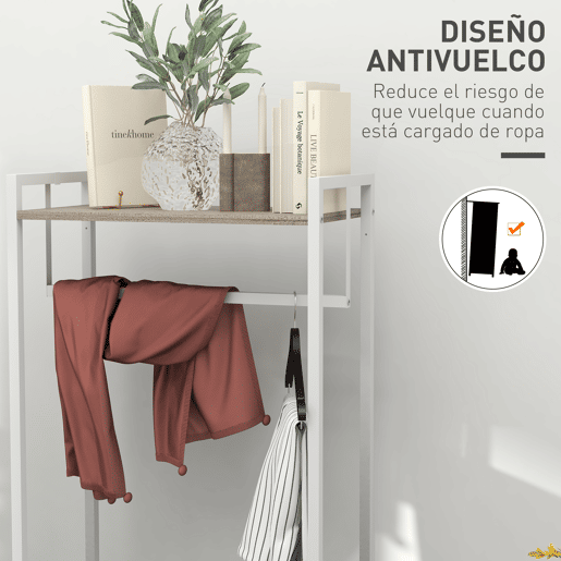 HOMCOM Suporte para Cabides com 3 Gavetas de Tecido Barra para Pendurar e Prateleira de Armazenamento para Entrada Quarto Sala 58,5x30x178 cm Natural
