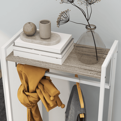 HOMCOM Suporte para Cabides com 3 Gavetas de Tecido Barra para Pendurar e Prateleira de Armazenamento para Entrada Quarto Sala 58,5x30x178 cm Natural