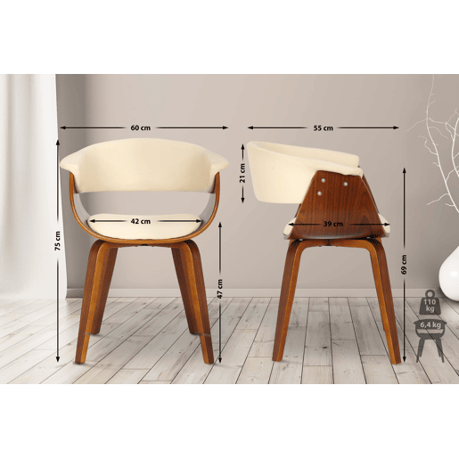 Silla Bruce de madera & polipiel Simil cuero Crema 55X60X75 cm