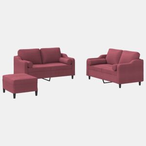vidaXL 3 pcs conjunto de sofás com almofadas tecido vermelho-tinto